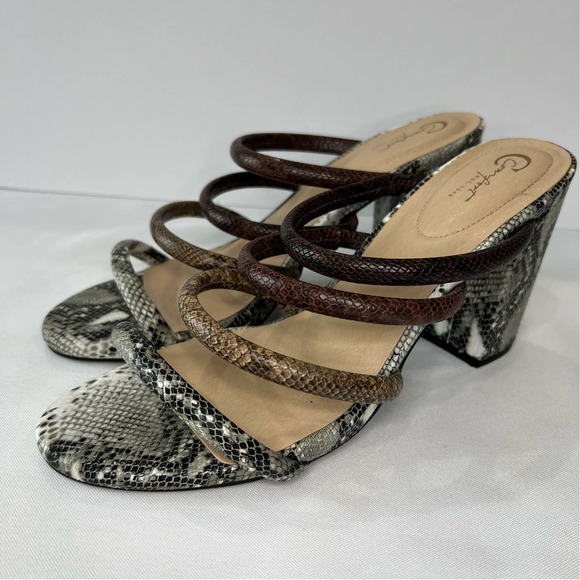 C Comfort Brown Gray Vegan Leather Snake Print Slip On Block Heels Women's 10 - Picture 2 of 5